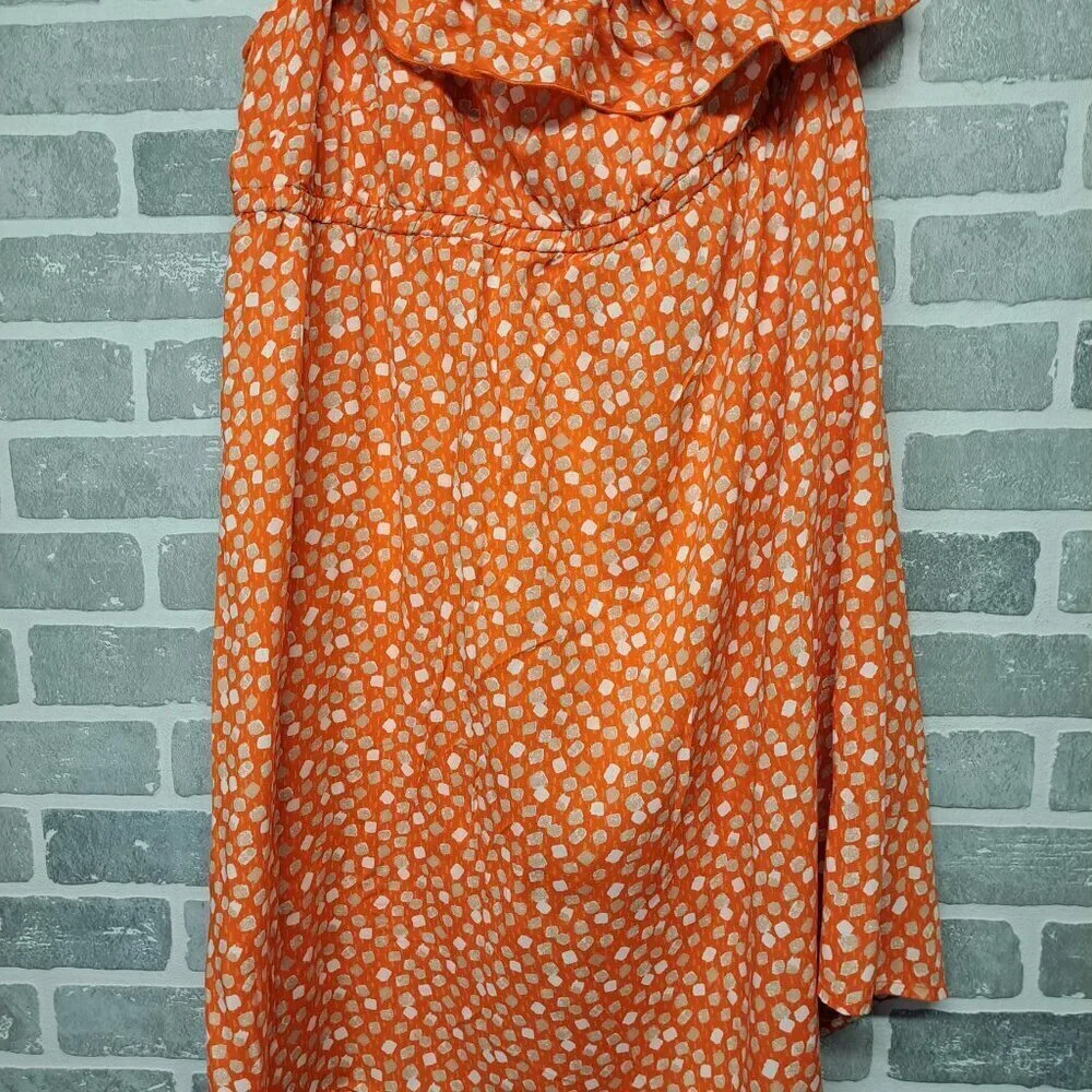 Lane Bryant Confetti Knee Dress Womens Plus Size 16 Orange‎ One Shoulder Ruffle